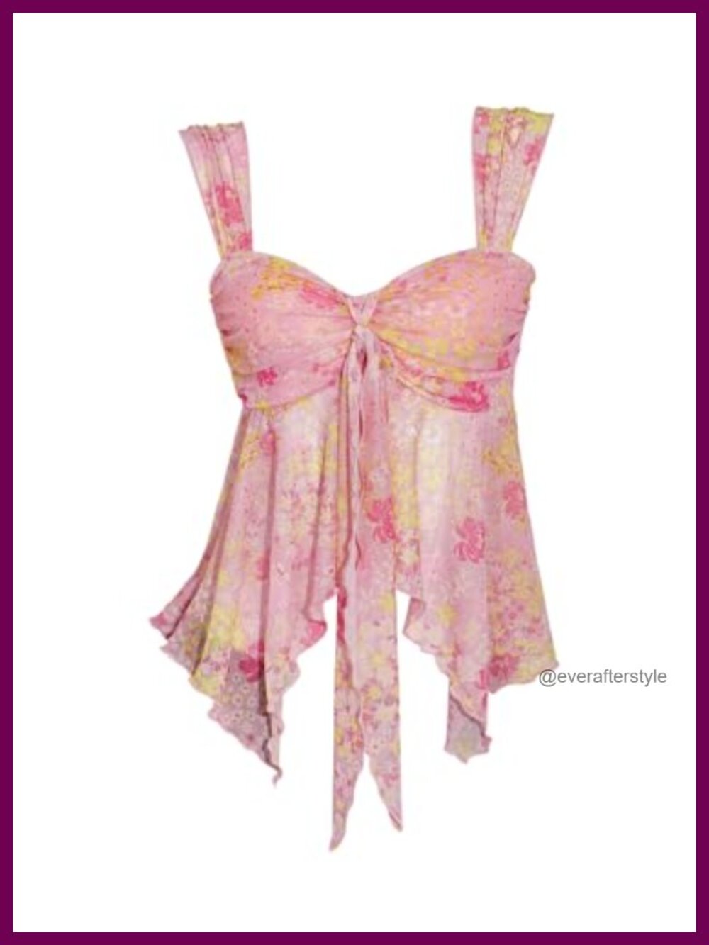 Boho Floral Mesh Asymmetrical Ruffle Tie Front Tank Top